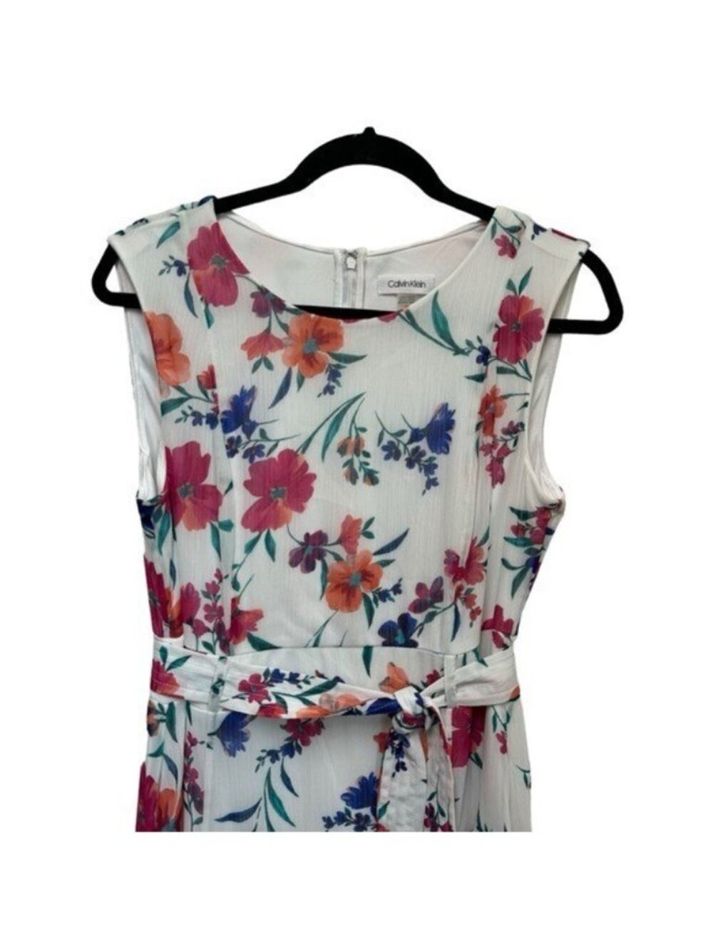 Calvin Klein Womens 10 Sleeveless Midi Dress with Asymmetrical Hem Floral Belted - Picture 3 of 7